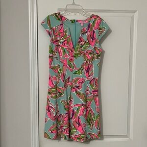 Lilly Pulitzer Aqua Mini Dress with Pink and Green Floral Print